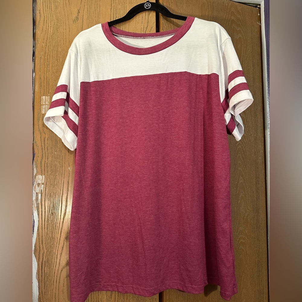 Casual Pink and White Striped Sleeve T-Shirt